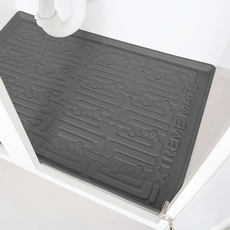 XTREME MATS Waterproof Undersink Mat (Gray 22" 1/4 x 22 1/4) Cabinet Base Liner for Kitchen & Laundry Cabinets Catches Leaks Prevents Damage Flexible Sink Driptray - Image 1
